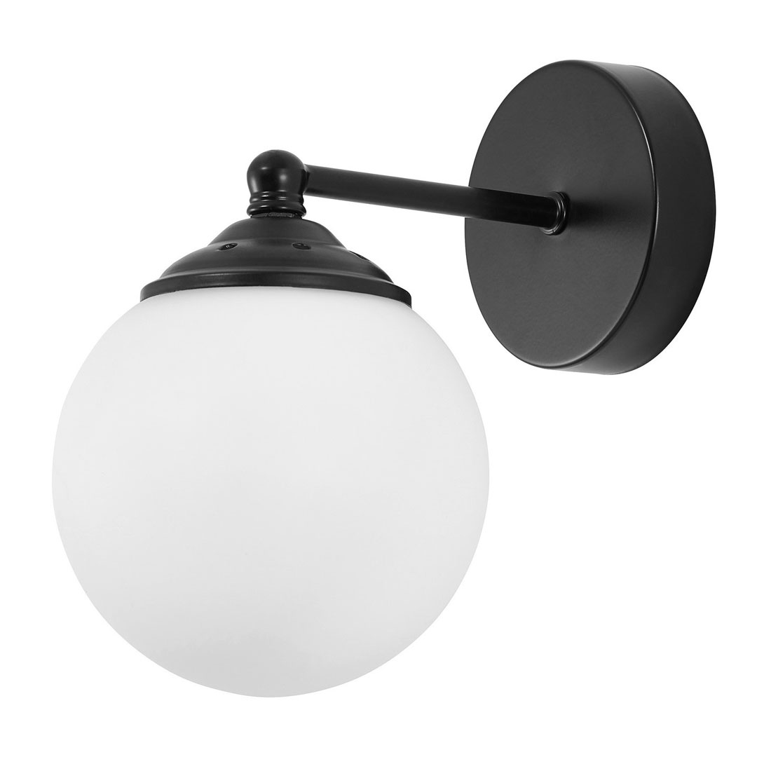 Čierna nástenná lampa, biela sklenená guľa, guľové tienidlo - FINO W1 - Lampit obrázok 2