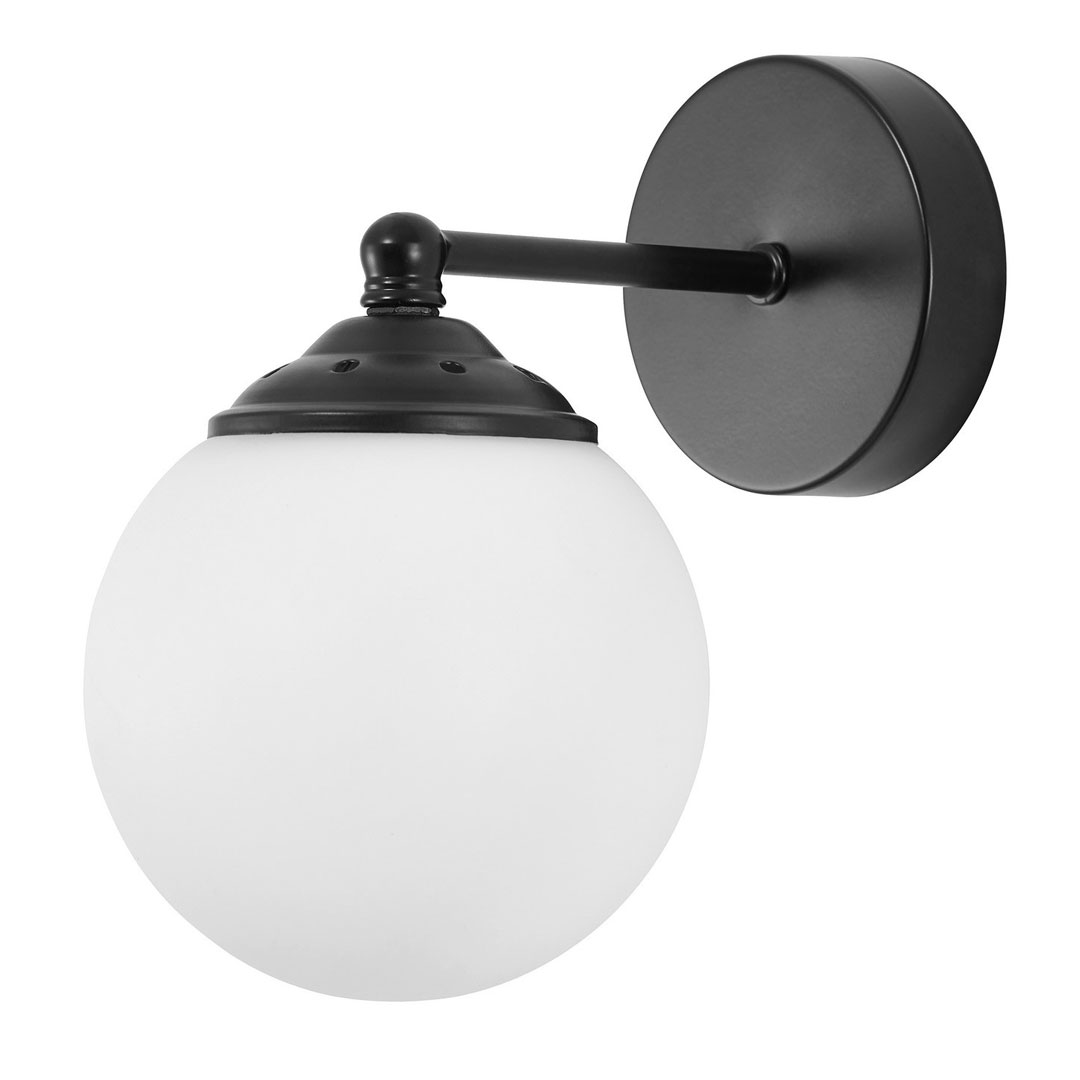 Čierna nástenná lampa, biela sklenená guľa, guľové tienidlo - FINO W1 - Lampit obrázok 1