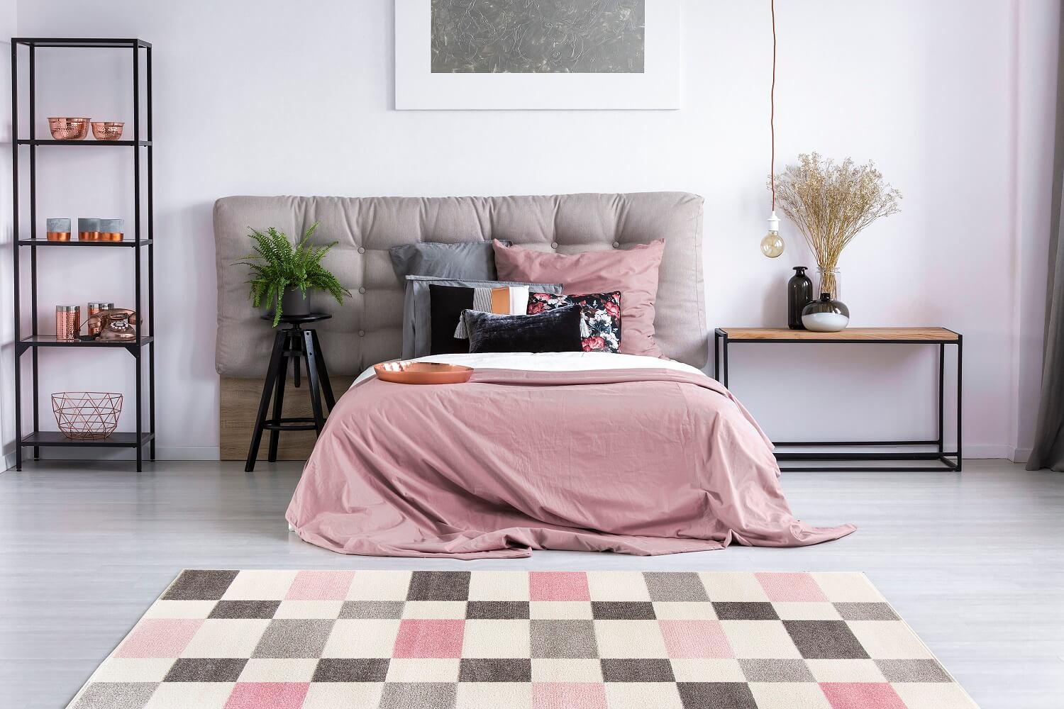 Elegantný koberec Pink Cubes so šedými a ružovými štvorcami a obdĺžnikmi na krémovom pozadí pre dievčatko - Carpetforyou obrázok 2