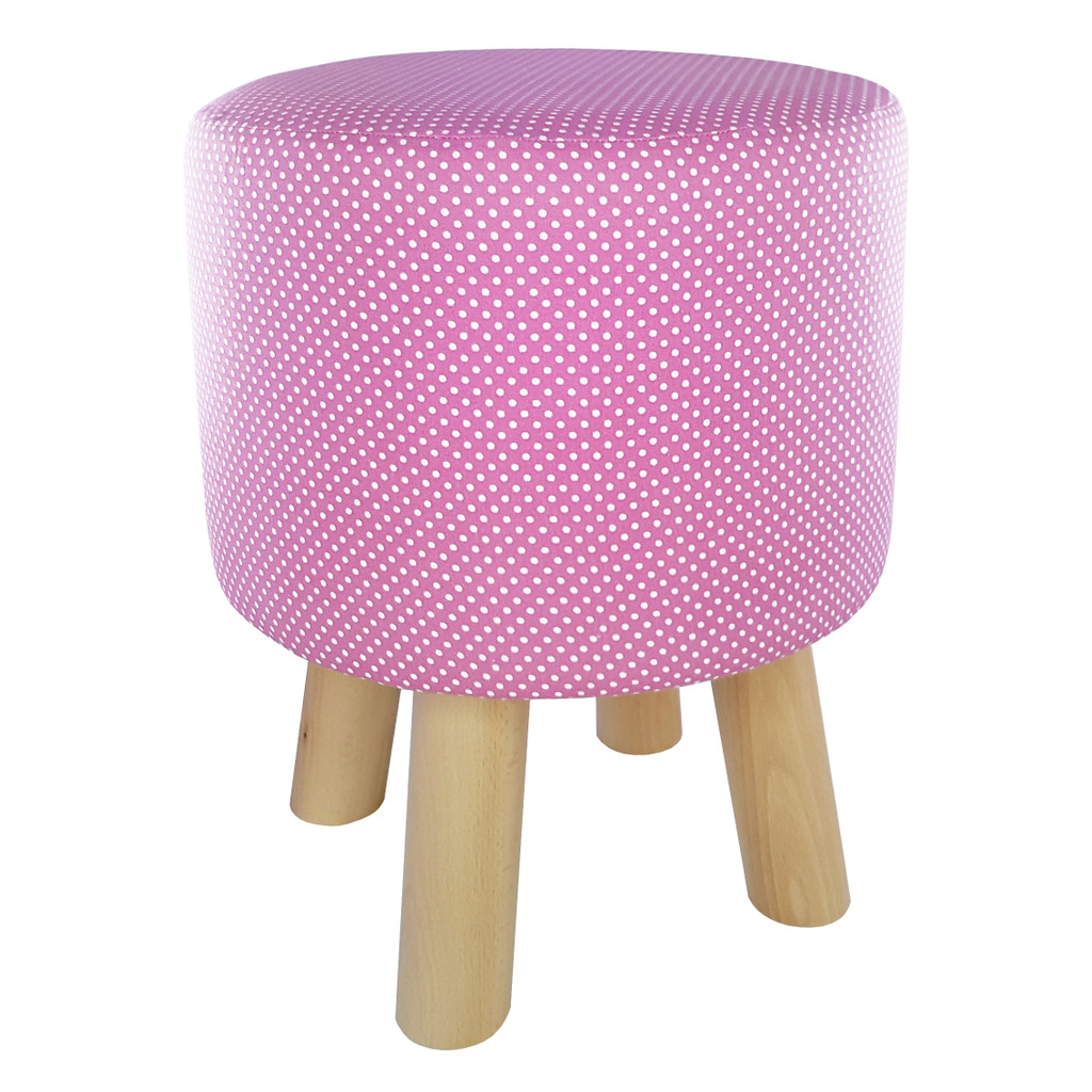 Štýlová taburetka, puf s okrúhlym ružovým sedadlom s bielymi BODKAMI, polka dot - Lily Pouf obrázok 2