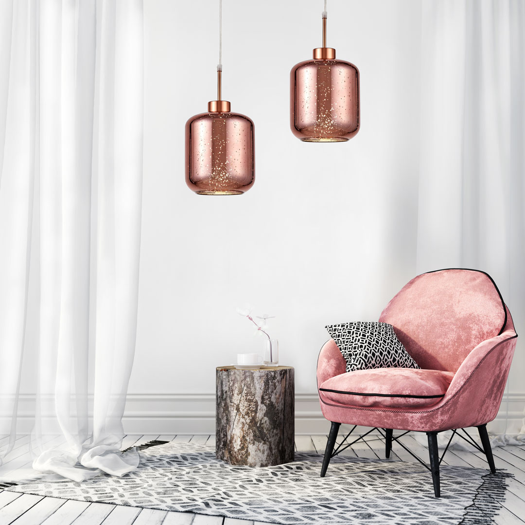 Moderná sklenená závesná lampa, luster ALACOSMO, ružové zlato, rose gold - Lumina Deco obrázok 2