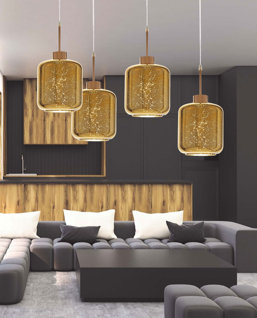 Zlatá závesná lampa, luster ALACOSMO, sklenené tienidlo, trendový dizajn - Lumina Deco obrázok 2